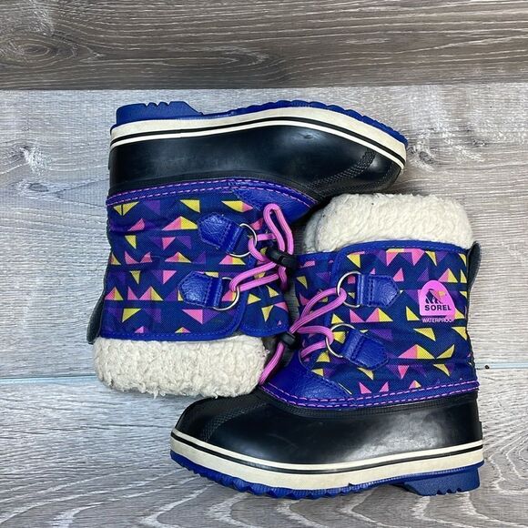Sorel Yoot Pac Geometric Nylon Warm Waterproof Toddler Girl Sz 12 Fur Lined Boot - Picture 10 of 12